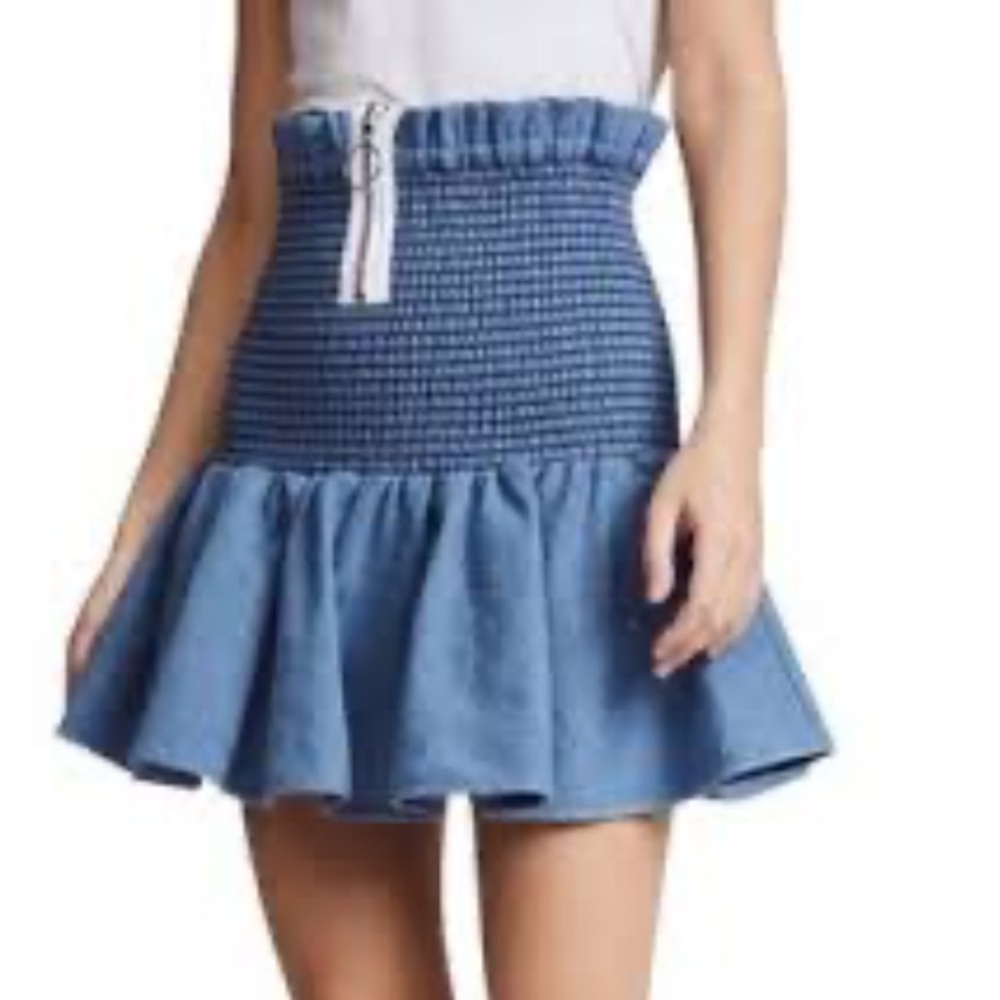 Petersyn chambray denim Smocked pleated skirt y2k 90’s style 2536
